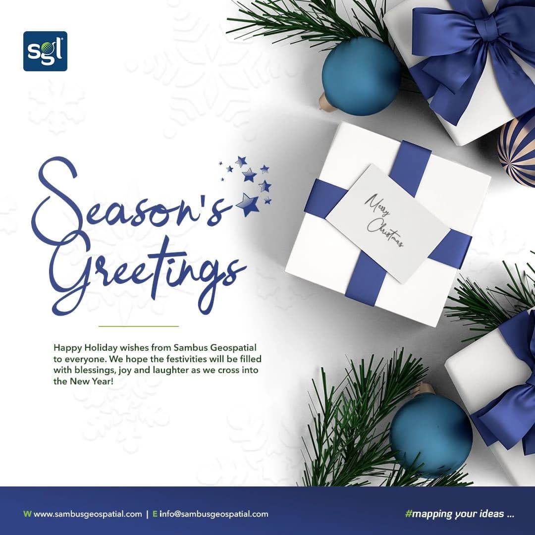 Godfred’s blue and white seasonal greetings design for Sambus Geospatial